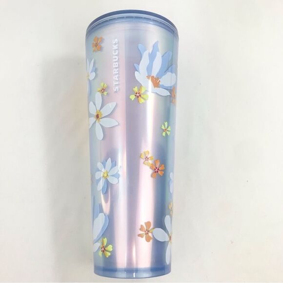 Starbucks Spring 2024 Yellow Blue Dichroic Magnolias 24 Oz Venti Plastic Tumbler - Picture 5 of 13